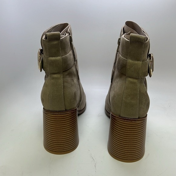 Nine West Taupe Suede Buckle Wrap Block Heel Ankle Boots Womens 11M - Picture 4 of 11